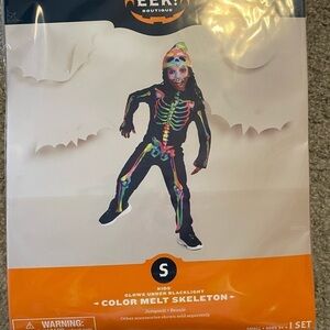 Color Melt Skeleton Costume NEW Small Glow in the Dark Bodysuit Rainbow Kids